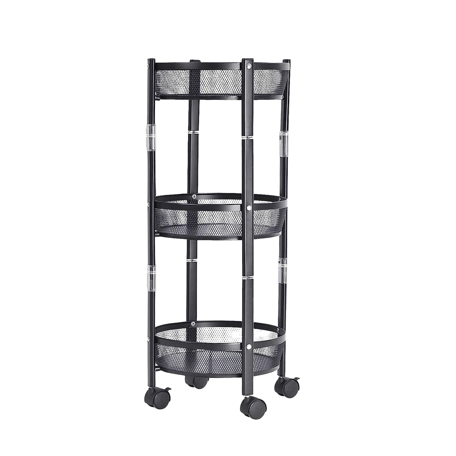 3-layer Round Metal Mesh Utility Storage Trolley With Wheels 3-layer Round Metal Mesh Utility Storage Trolley With Wheels
